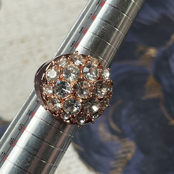 Rose Gold Tone Cocktail Ring with CZ Stones - Size 6 - Picture 5 of 7
